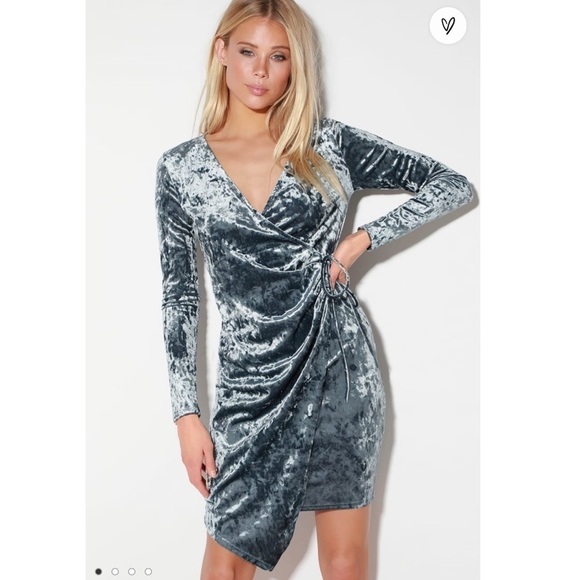 Lulus Dresses & Skirts - LULU’S Galiana Blue Grey Velvet Long Sleeve Wrap Dress womens size XS
